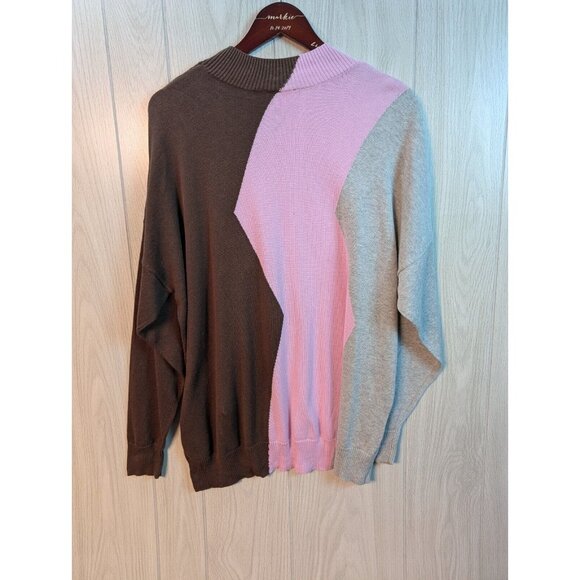 Belle by Kim Gravel Waffle Stitch Colorblock Print Sweater Size XL Wave Pullover - Picture 2 of 6